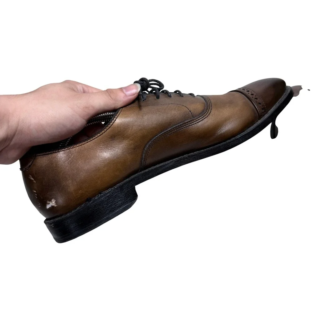 Allen Edmonds Fifth Avenue Oxford Mens 7.5 Brown Leather Cap Toe Brogue Shoes
